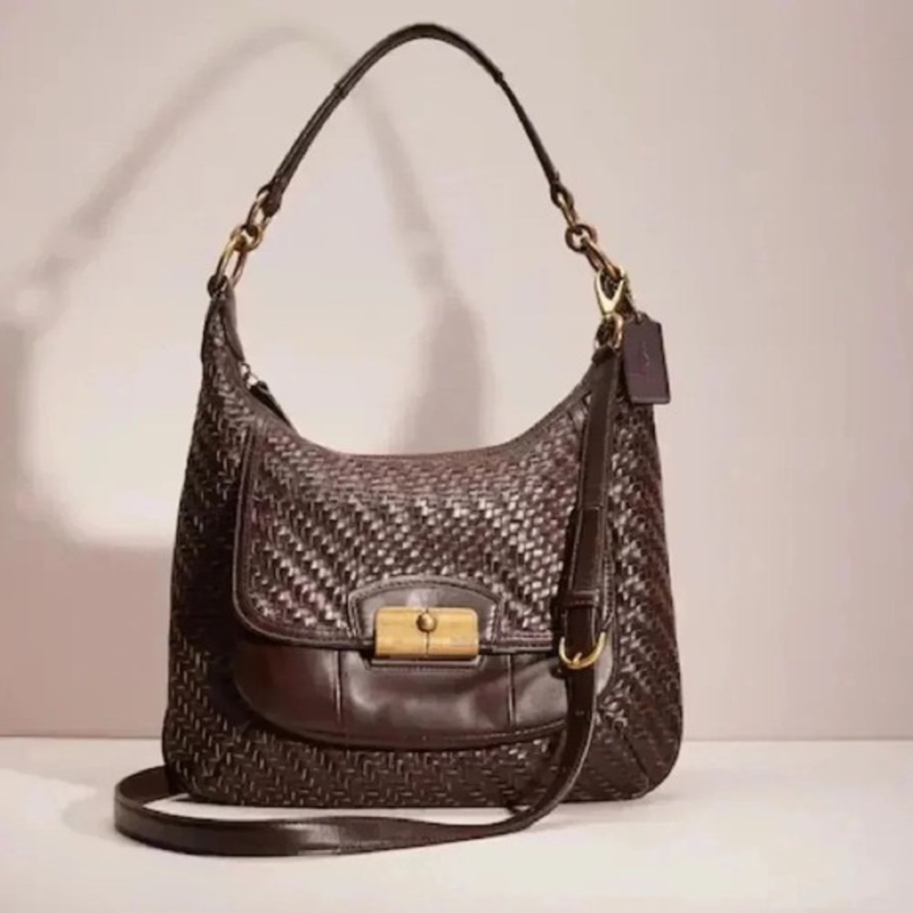 Coach Kristin Woven Brown Leather Hobo Bag